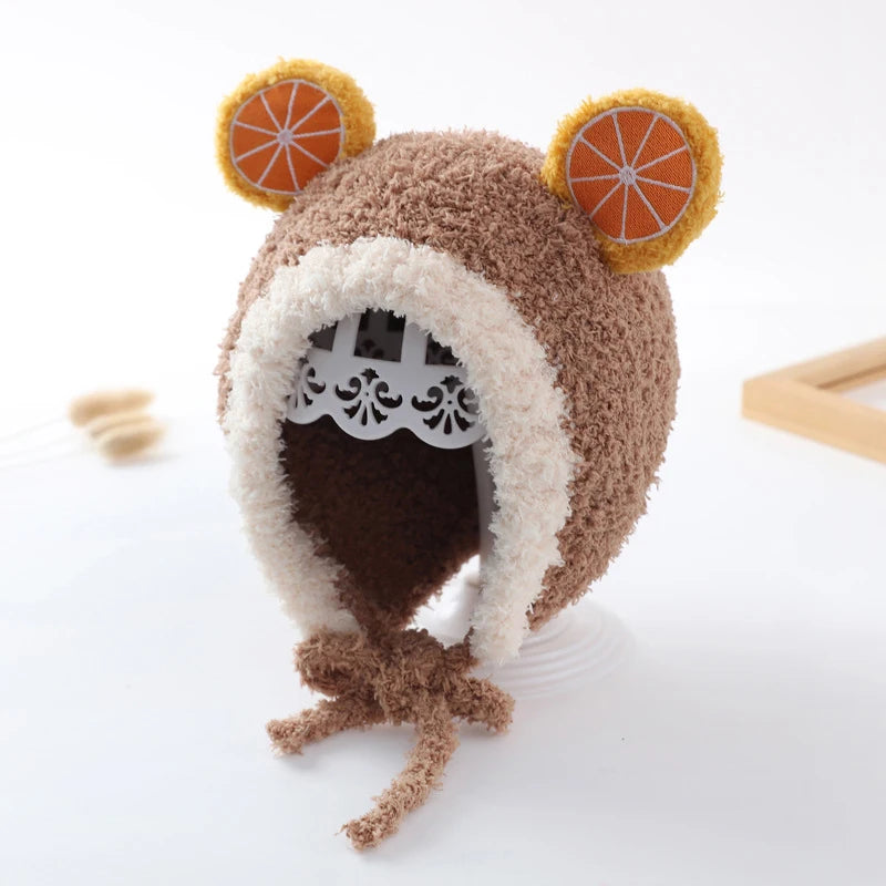 Cute Fruit Ear Baby Hat Winter Warm Plush Ear Protection Cap for Kids Boy Girl Cartoon Children Beanies Caps Bonnet