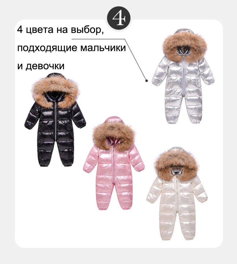 Winter Jumpsuit Overalls for Girls Children Thick Ski Suit Boys Duck Down Jacket Toddler Baby Snowsuits Outerwear Warm Coat 0-3Y