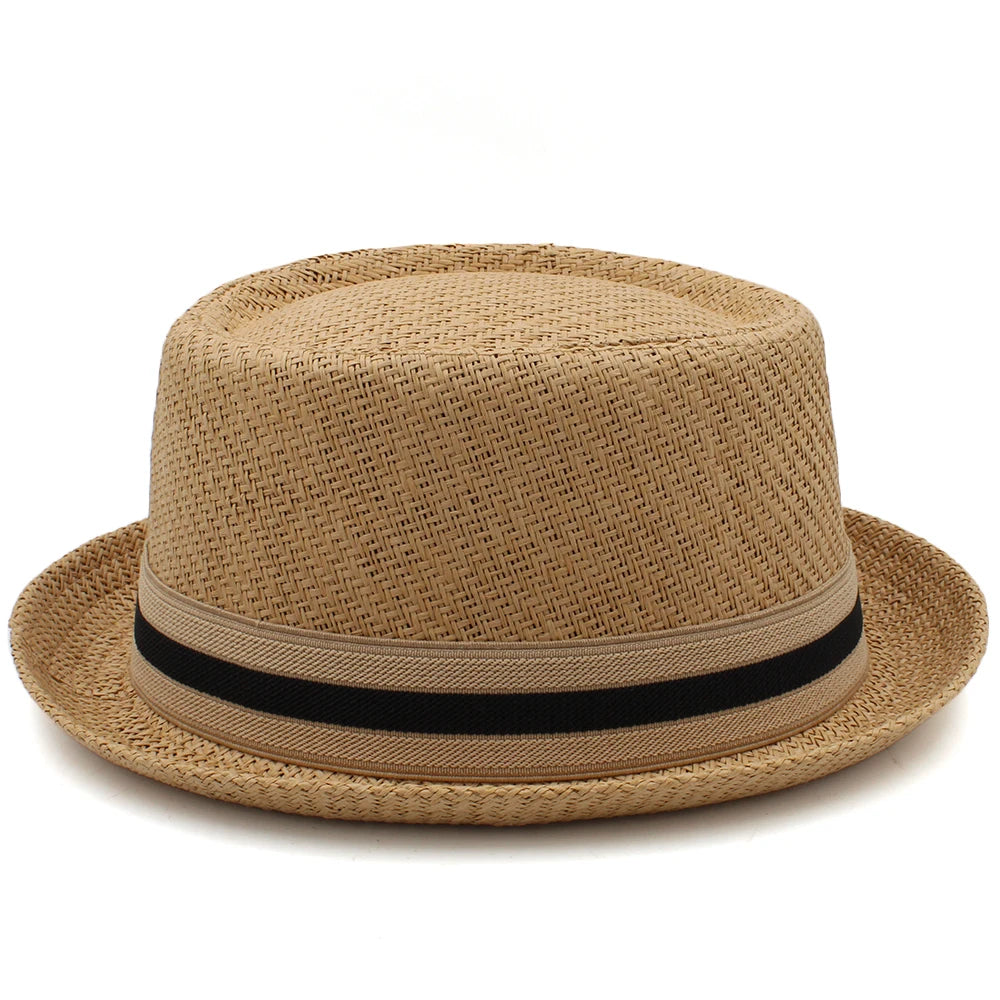 Men Women Classical Straw Pork Pie Hats Fedora Sunhats Trilby Caps Summer Boater Beach Outdoor Travel Party Size US 7 1/4 UK L