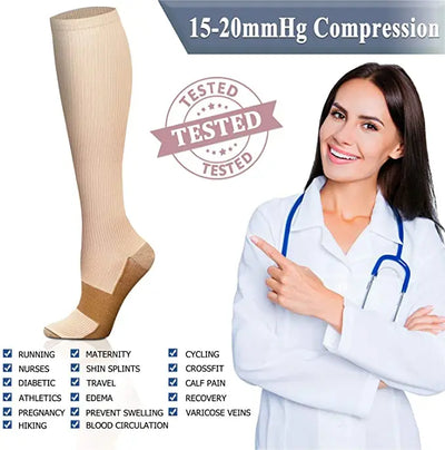 3 Pair Copper Compression Socks Women Men Anti Fatigue Pain Relief Graduated Unisex Compression Stockings Knee High 15-20 MmHg