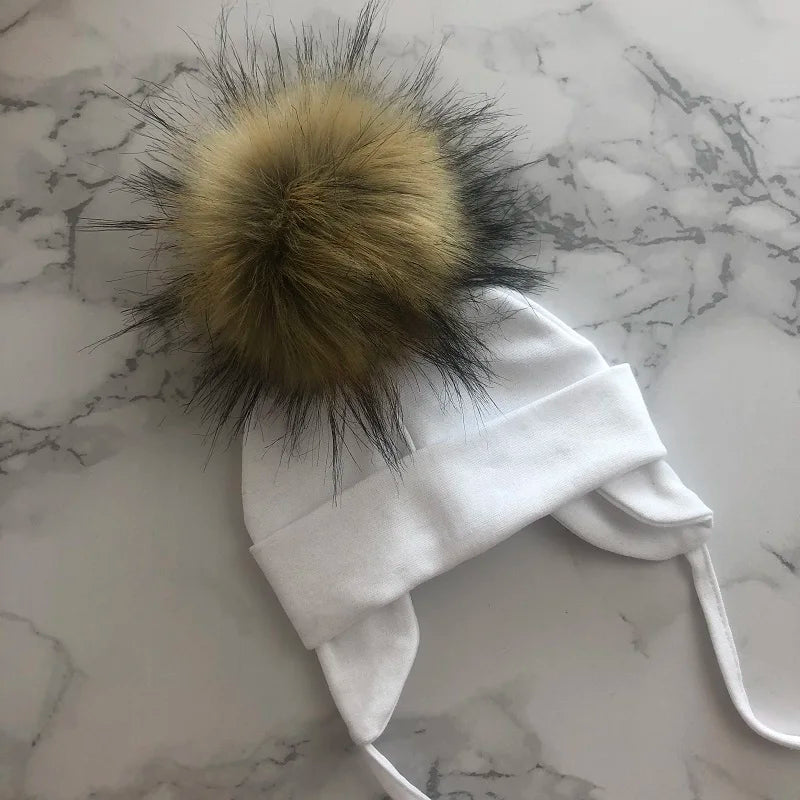 Autumn Winter Boy Girl Faux Fur Pompom Cotton Earmuffs Caps For Newborn Toddler Baby Hats Beaine Zara Kids Children Bonnet