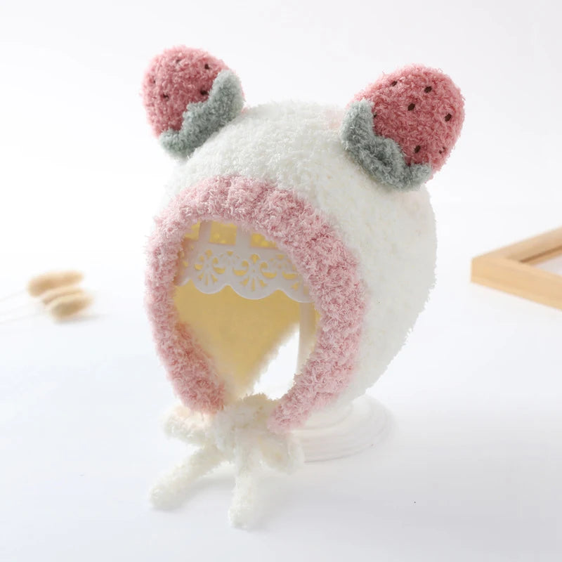 Cute Fruit Ear Baby Hat Winter Warm Plush Ear Protection Cap for Kids Boy Girl Cartoon Children Beanies Caps Bonnet