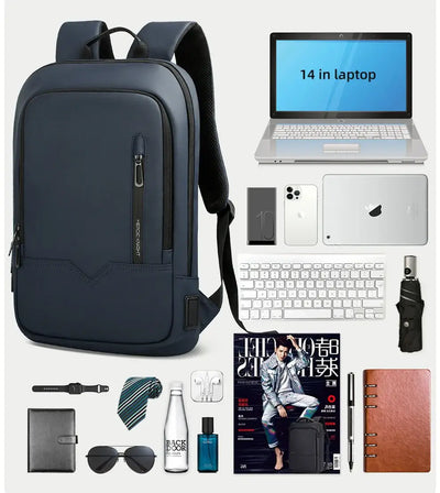 HK Slim Backpack For Men 15.6 Inch Laptop Bags Waterproof Minimalist Business Backpack With USB Charging Casual Travel Work Bag