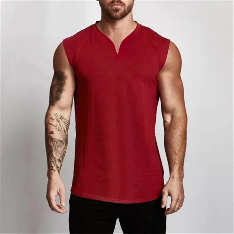 Gym Clothing V Neck Cotton Bodybuilding Tank Top Mens Workout Sleeveless Shirt Fitness Sportswear Running Vests Muscle Singlets