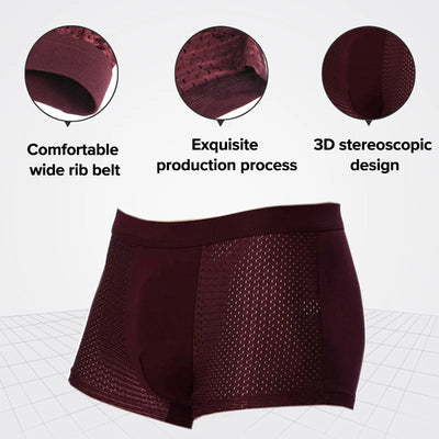 4 Pcs/Lot Men's Boxer Briefs Cool Breathable Comfortable Mesh Bamboo Fiber Soft Fashion Gifts Plus Size Men's Shorts Underwear