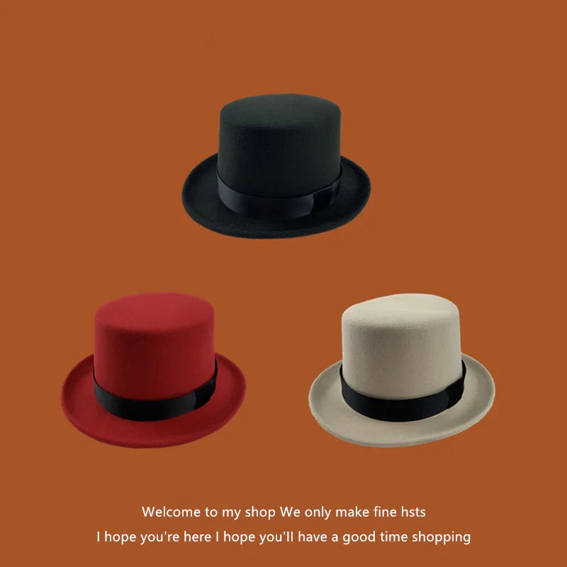 Men Top hat Magician Presidential high hat British jazz top hats male gentleman flat felt hat 2024 sombrero de copa británico