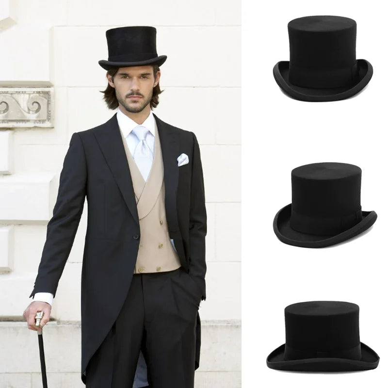 Men Top hat Magician Presidential high hat British jazz top hats male gentleman flat felt hat 2024 sombrero de copa británico