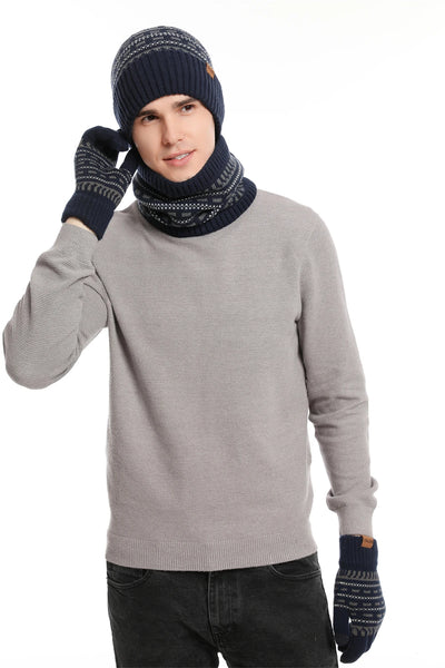 Men's Winter Keep Warm Set Unisex Beanie Telefingers Gloves Fleece Lining Scarf Male Woolen Yarn Knitted Muffler Neck Gaiter Hat