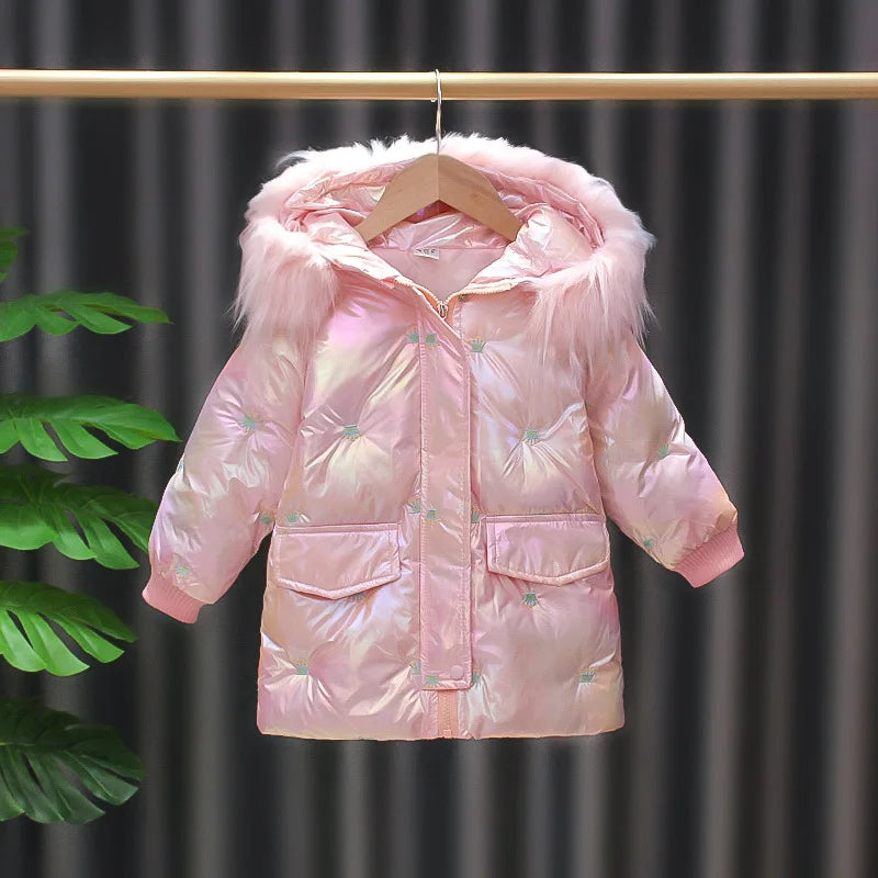 Winter Baby Girl Coat Cotton-padded Parka Thicken Warm Jacket Feather Hooded Kid Outerwear Toddler Waterproof Snow Wear A859