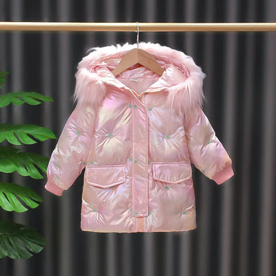 Winter Baby Girl Coat Cotton-padded Parka Thicken Warm Jacket Feather Hooded Kid Outerwear Toddler Waterproof Snow Wear A859