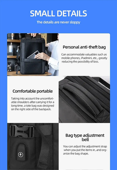 HK Travel Backpack Men Business Backpack Expandable School Bag Large Capacity 15.6" Laptop Waterproof Fashion Backpack with USB