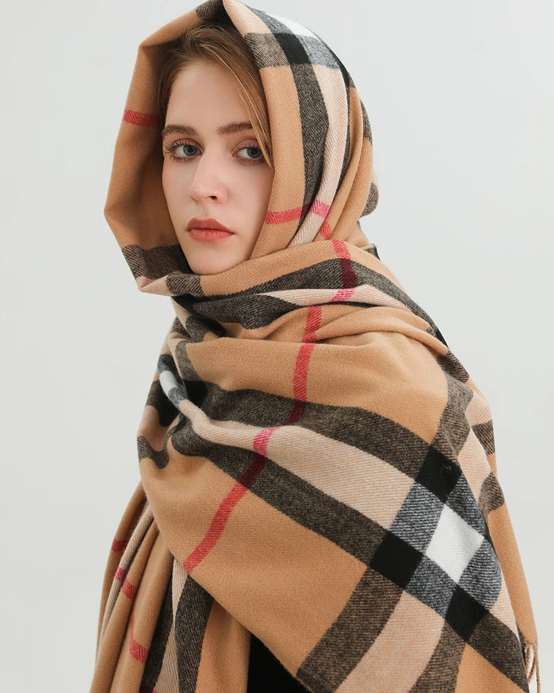 Luxury brand Winter Plaid Cashmere Like Blanket Scarf Design Thick Warm Pashmina Shawl Wraps With Tassel Poncho Stoles Echarpe