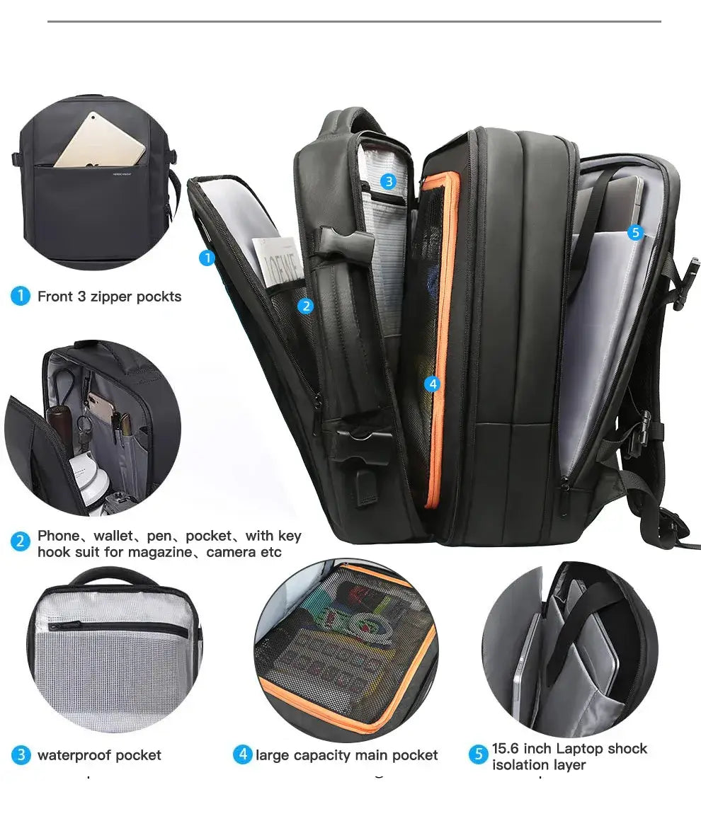 HK Travel Backpack Men Business Backpack Expandable School Bag Large Capacity 15.6" Laptop Waterproof Fashion Backpack with USB