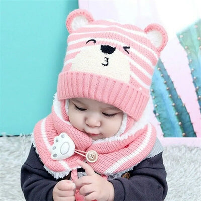 Winter Knitwear Toddler Baby Baby Beanie Cap Bear Earmuff Neck Scarf Kids Hat Scarf Set