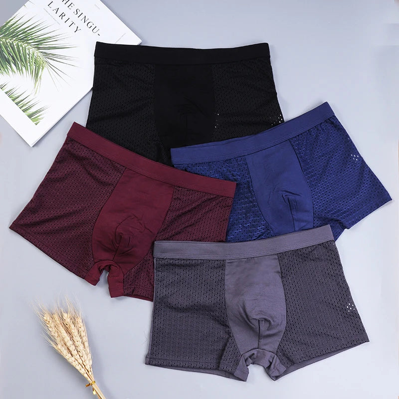 4 Pcs/Lot Men's Boxer Briefs Cool Breathable Comfortable Mesh Bamboo Fiber Soft Fashion Gifts Plus Size Men's Shorts Underwear