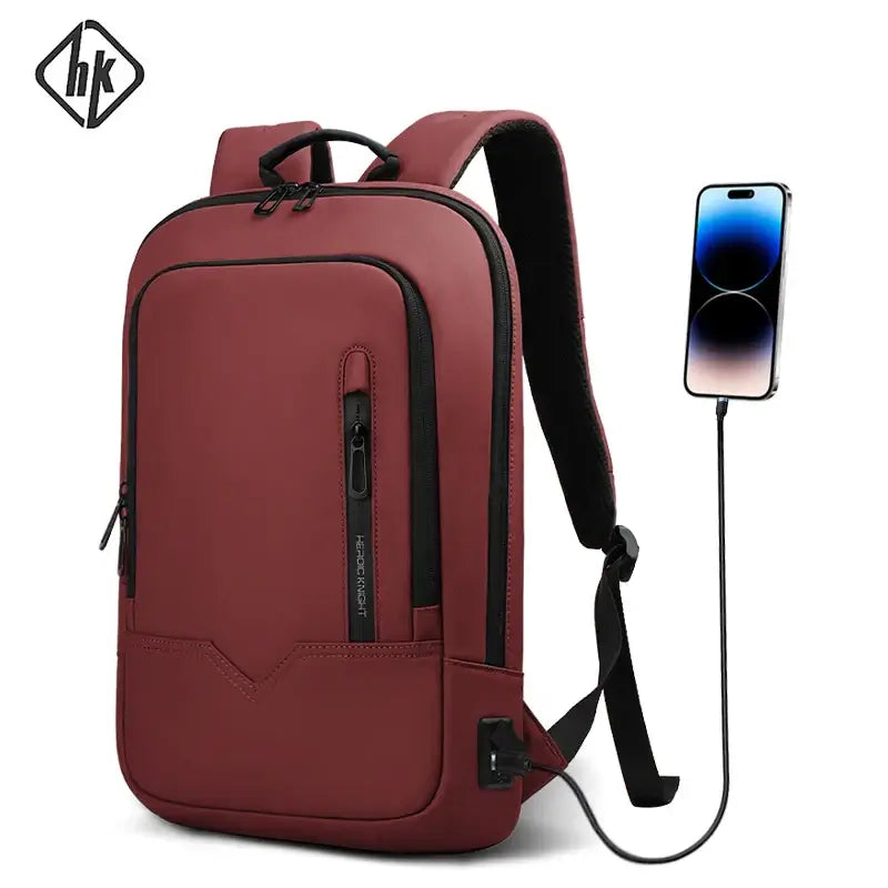 HK Business Slim Backpack For Men Water Resistant 15.6 inch Laptop Bag With USB Charger Light Weight Travel Bag for Work Office