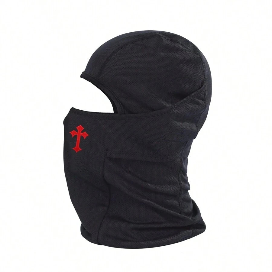 1pc Cross Printed Mask Hood For Men And Women Outdoor Riding Balaclava Hat Windproof And Sunscreen Sun Hat