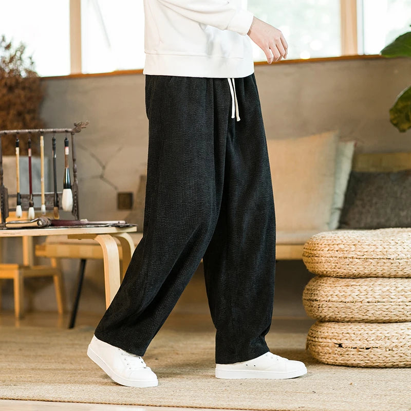 Oversized Pants Tradition Casual Autumn Wide-leg Trousers Harajuku Corduroy Streetwear Straight Pants Male Elastic Waist Loose