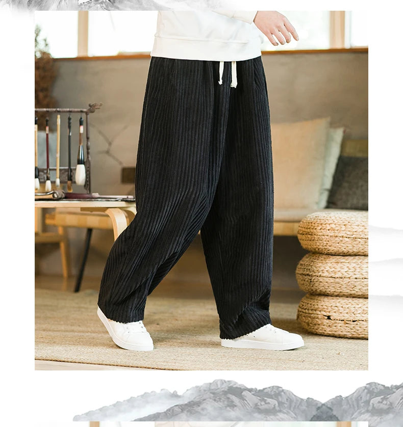 Oversized Pants Tradition Casual Autumn Wide-leg Trousers Harajuku Corduroy Streetwear Straight Pants Male Elastic Waist Loose