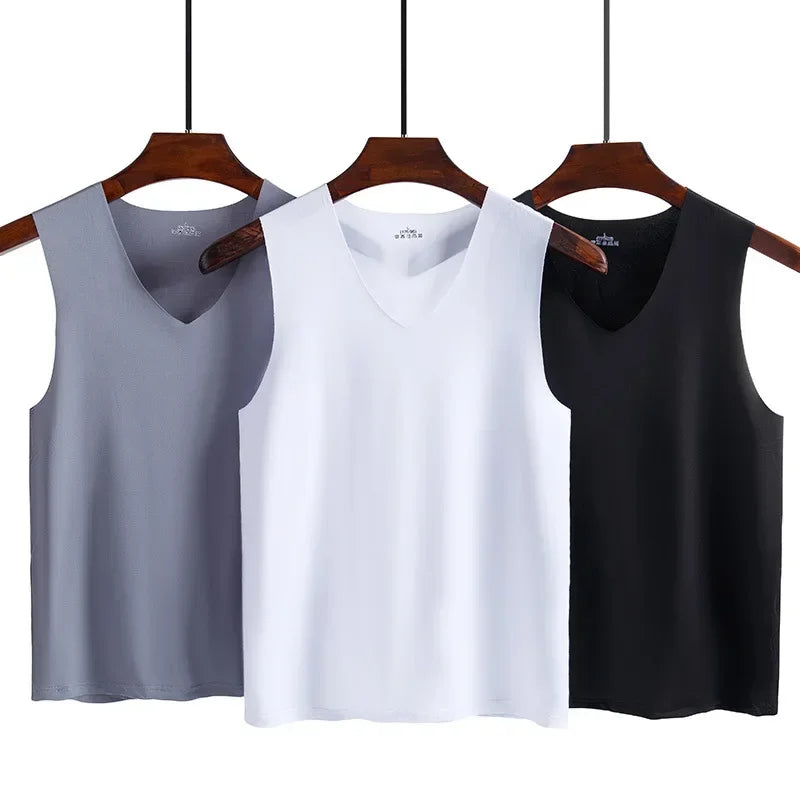 Men's Underwears Undershirts Summer Vest Men Traceless Ice Silk Tank Top Slim Fit Sports Fitness Sleeveless Breathable Singlet