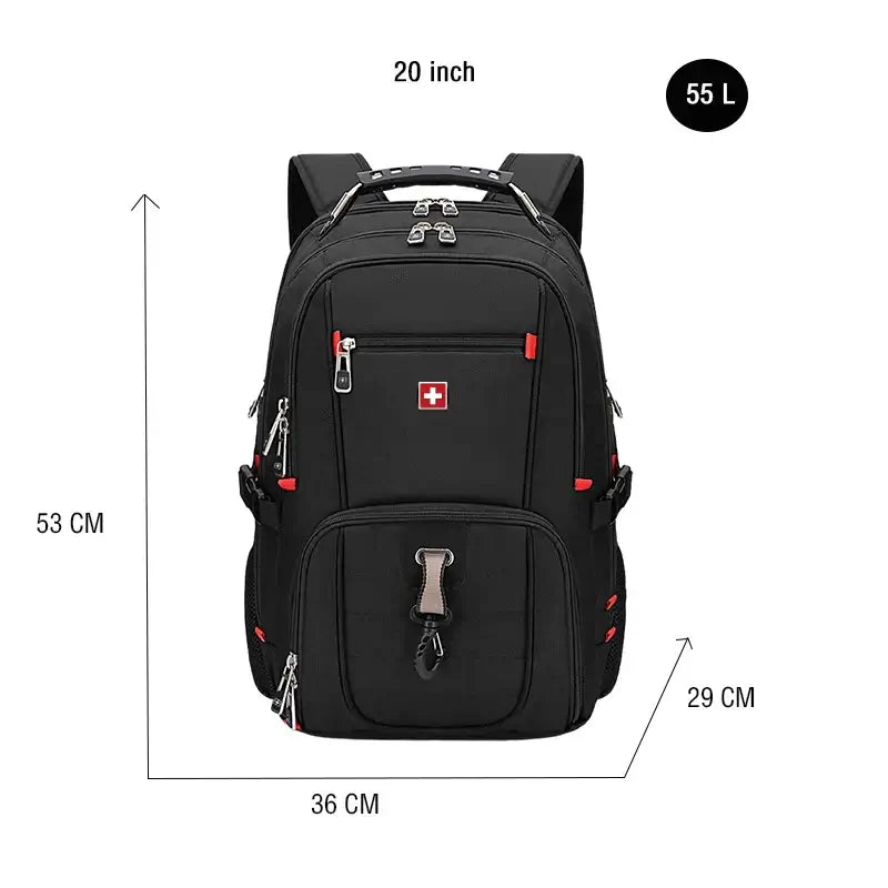 SWISS Classic Men Durable 17 Inch Laptop Backpack 80L Travel Bag College Bookbag USB Charging Waterproof Multifunctional Mochila