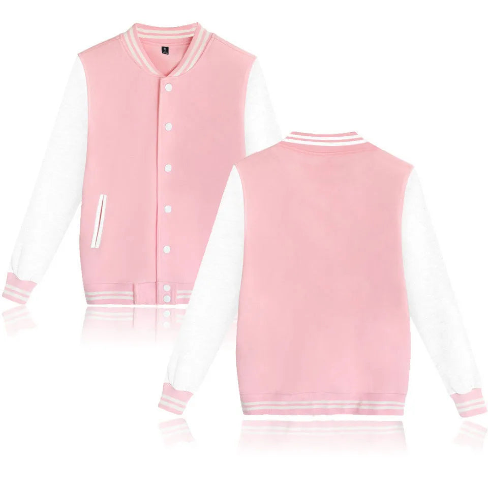 Black Pink Solid Color Baseball Bomber Jacket Men Women Hip Hop Harajuku Jackets Kids Boys Girls Single Coats