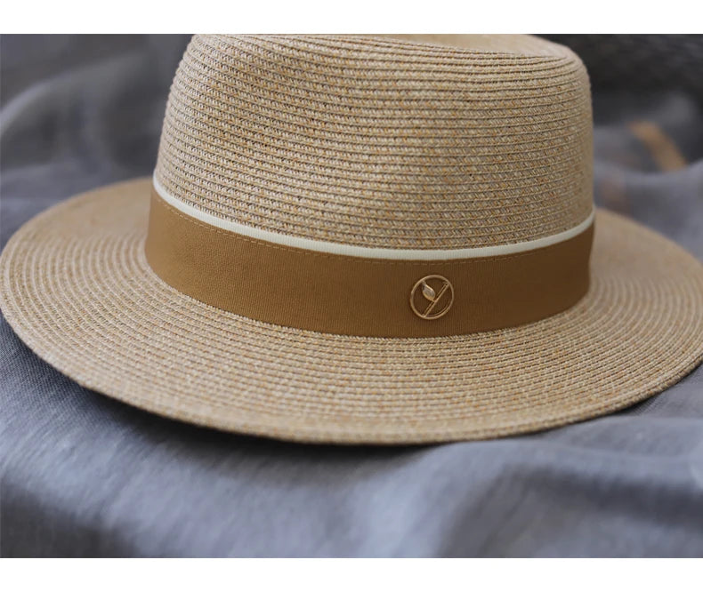 Designer New Natural Panama Soft Shaped Straw Hat Summer Women/Men Wide Brim Beach Sun Cap UV Protection Fedora Birthday Gift