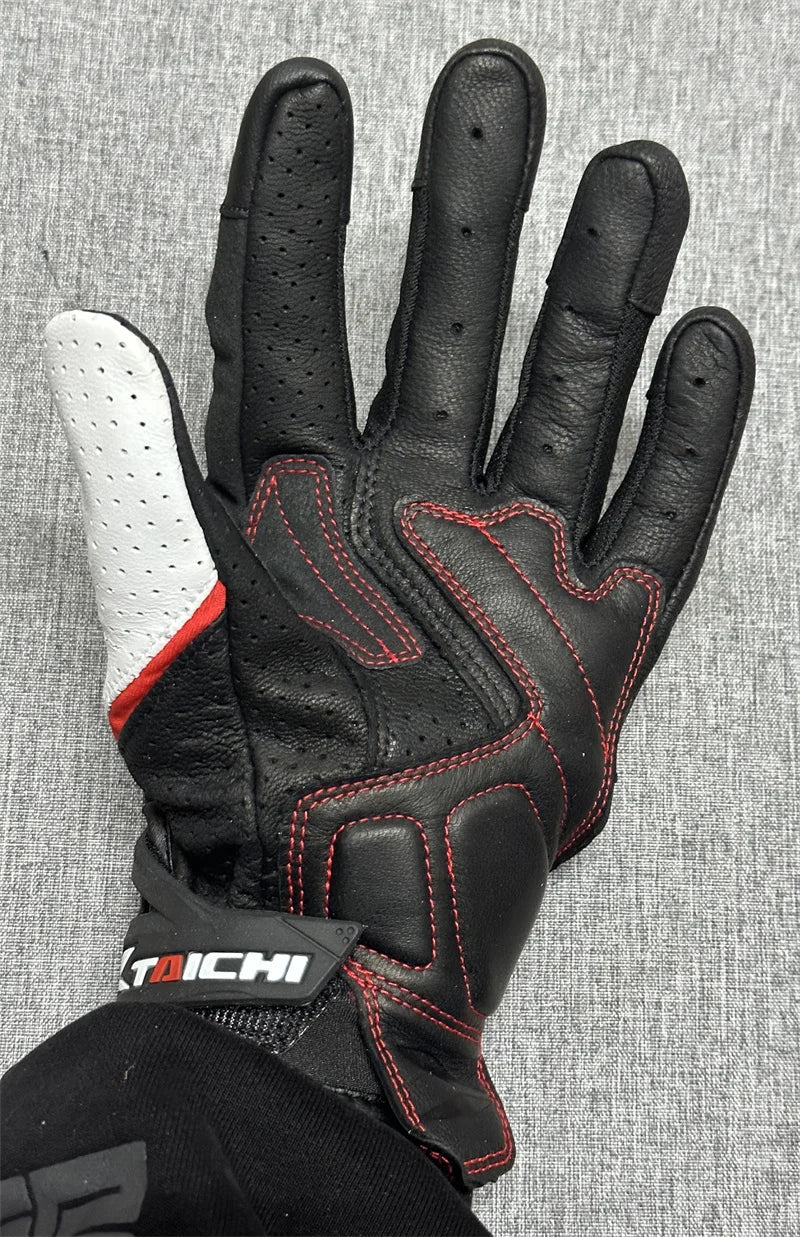 Motorcycle Gloves Black Racing Genuine Leather Motorbike White Road Riding Team Glove Men Summer Winter Touch Screen