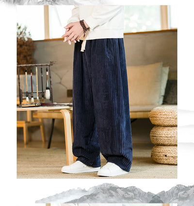 Oversized Pants Tradition Casual Autumn Wide-leg Trousers Harajuku Corduroy Streetwear Straight Pants Male Elastic Waist Loose