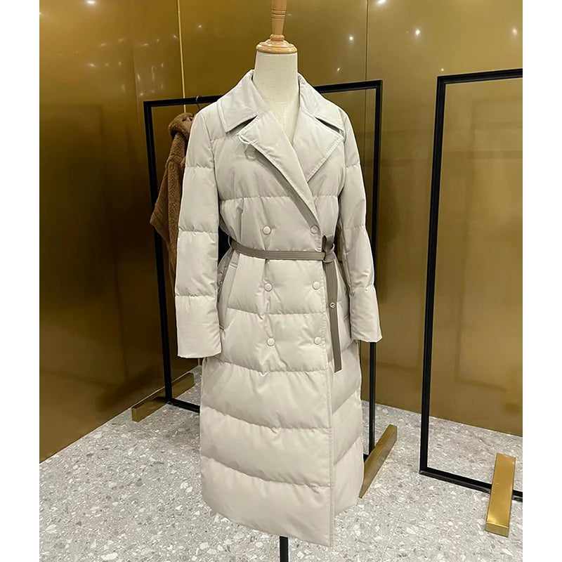 2023 Winter Women Long Coats Filling White Goose Down With Natural Real Mink Fur Collar Luxury Thick Warm Hooded Fashion Jacket