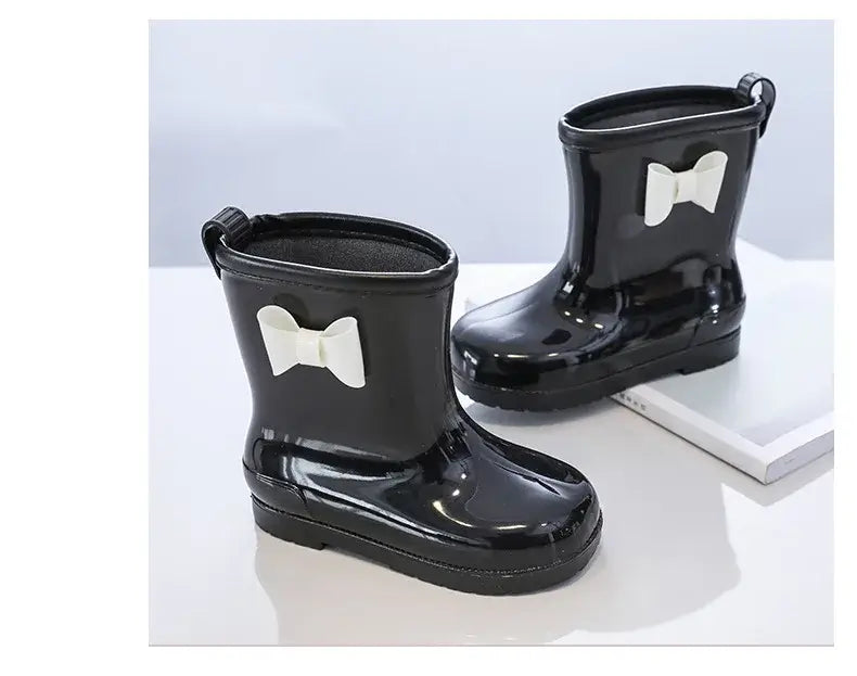 Kids Rain Boots Bowknot Princess Girl's Boot PVC Waterproof Non-slip Rubber Boots for Children Outdoor Toddler Water Shoes 장화