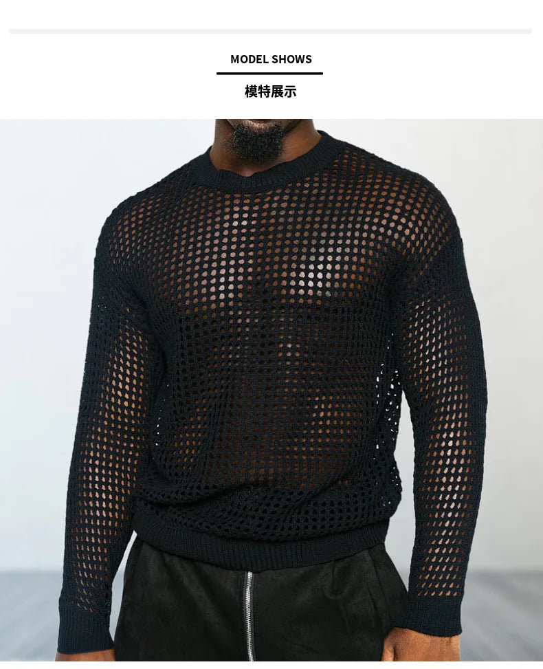 Sexy Hollow Men's Knitwear Party Perspective Thin Pullover Sweater Sexy Mesh Men Knit Sweater Fashion Personality Men's Clothing