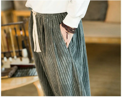 Oversized Pants Tradition Casual Autumn Wide-leg Trousers Harajuku Corduroy Streetwear Straight Pants Male Elastic Waist Loose