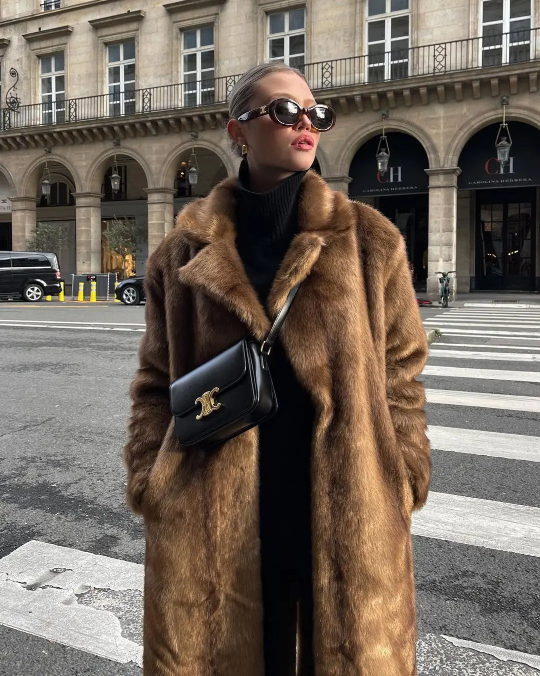 Women's Thick Brown Faux Fur Long Overcoat Fashion Fleece Warm Long Trench Coats Winter Fluffy Plush 2024 New Street Outerwear