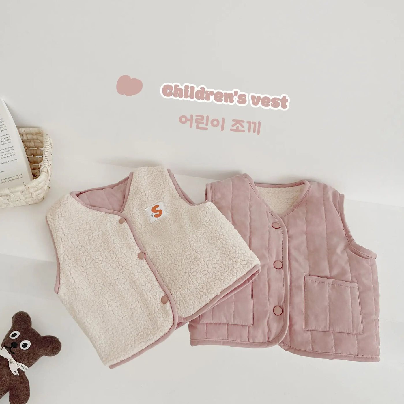 Korea Kids Winter Clothes Boys Vest Baby Girls Pink Lamb Wool Reversible toddler Waistcoat Warm Sleeveless Coat