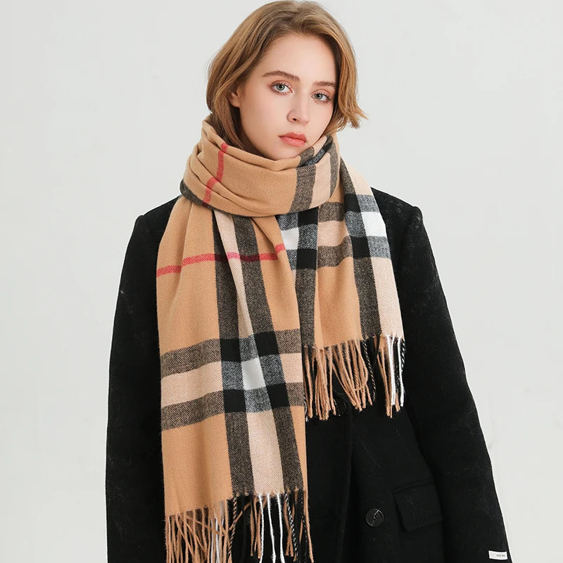 Luxury brand Winter Plaid Cashmere Like Blanket Scarf Design Thick Warm Pashmina Shawl Wraps With Tassel Poncho Stoles Echarpe