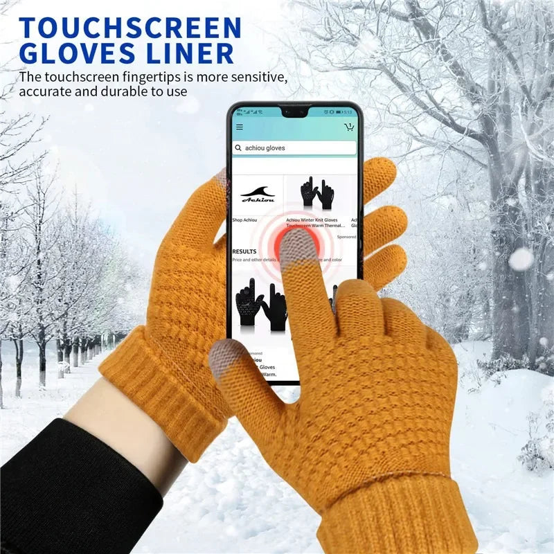 Women Men Warm Winter Touch Screen Gloves Stretch Classical Knit Mittens Wool Full Finger Outdoor Cycling Driving Glove