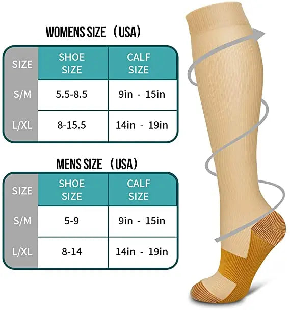 3 Pair Copper Compression Socks Women Men Anti Fatigue Pain Relief Graduated Unisex Compression Stockings Knee High 15-20 MmHg