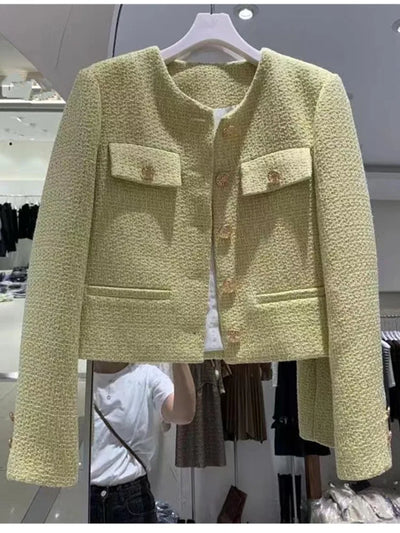 SMTHMA Korean Chic Female Tweed Basic Jacket Coat Women Clothing Runway Style Woolen Outerwear