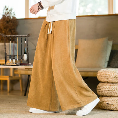 Oversized Pants Tradition Casual Autumn Wide-leg Trousers Harajuku Corduroy Streetwear Straight Pants Male Elastic Waist Loose