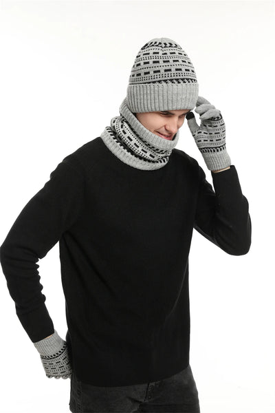 Men's Winter Keep Warm Set Unisex Beanie Telefingers Gloves Fleece Lining Scarf Male Woolen Yarn Knitted Muffler Neck Gaiter Hat