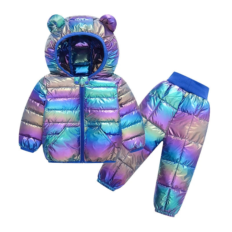 Toddler Winter Baby Girls Boys Clothing Sets Warm Faux Down Jacket Clothes Sets Children Kids Snowsuit Coats Vest Pants Overalls