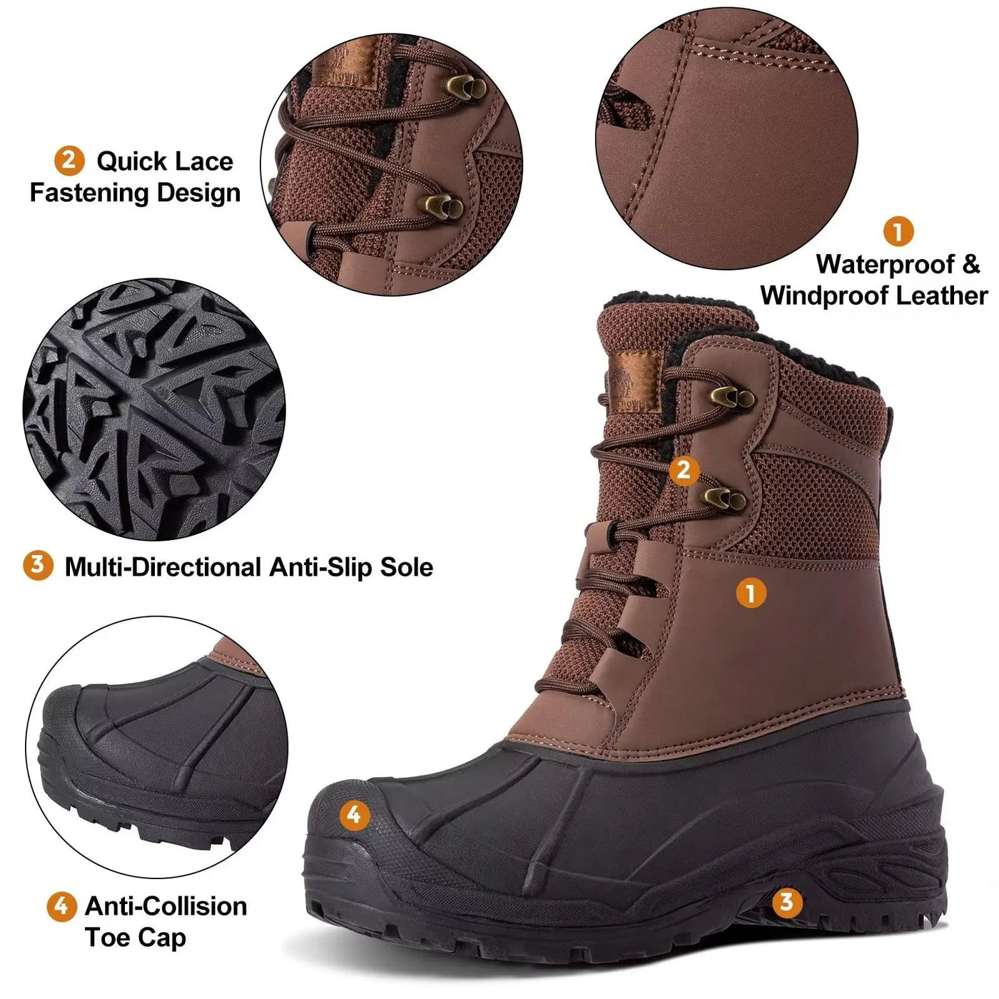 GOLDEN CAMEL Men's Shoes Waterproof Snow Boots Insulated Winter Boots Durable Non-Slip Fur Warm Outdoor Climbing Shoes for Men