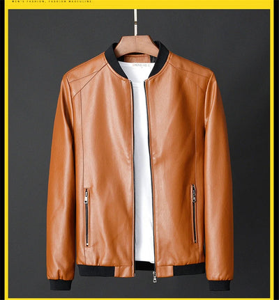 Autumn New Men Leather Coat Korean Fashion Leather Sheepskin Men Leather Jacket Trend Casual Fit Slim Baseball Clothes