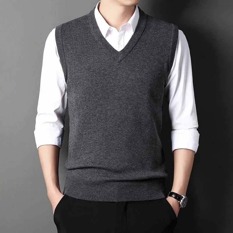 Men's Solid Color Sweater Vest Casual Fashion Warm Top