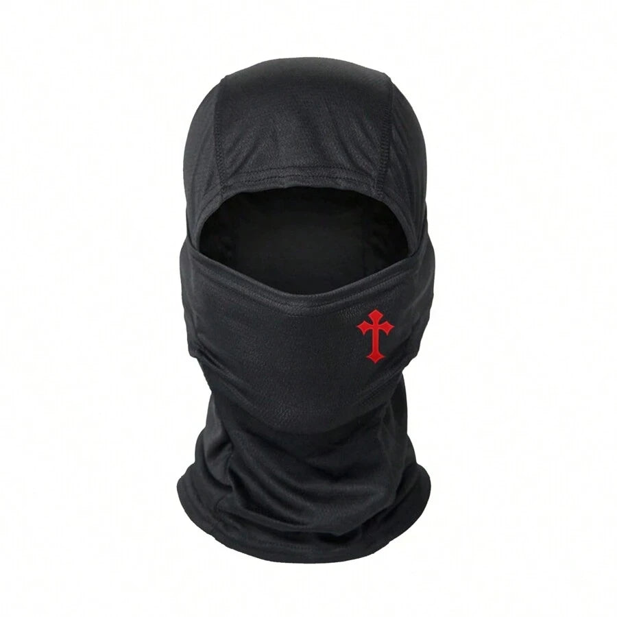 1pc Cross Printed Mask Hood For Men And Women Outdoor Riding Balaclava Hat Windproof And Sunscreen Sun Hat