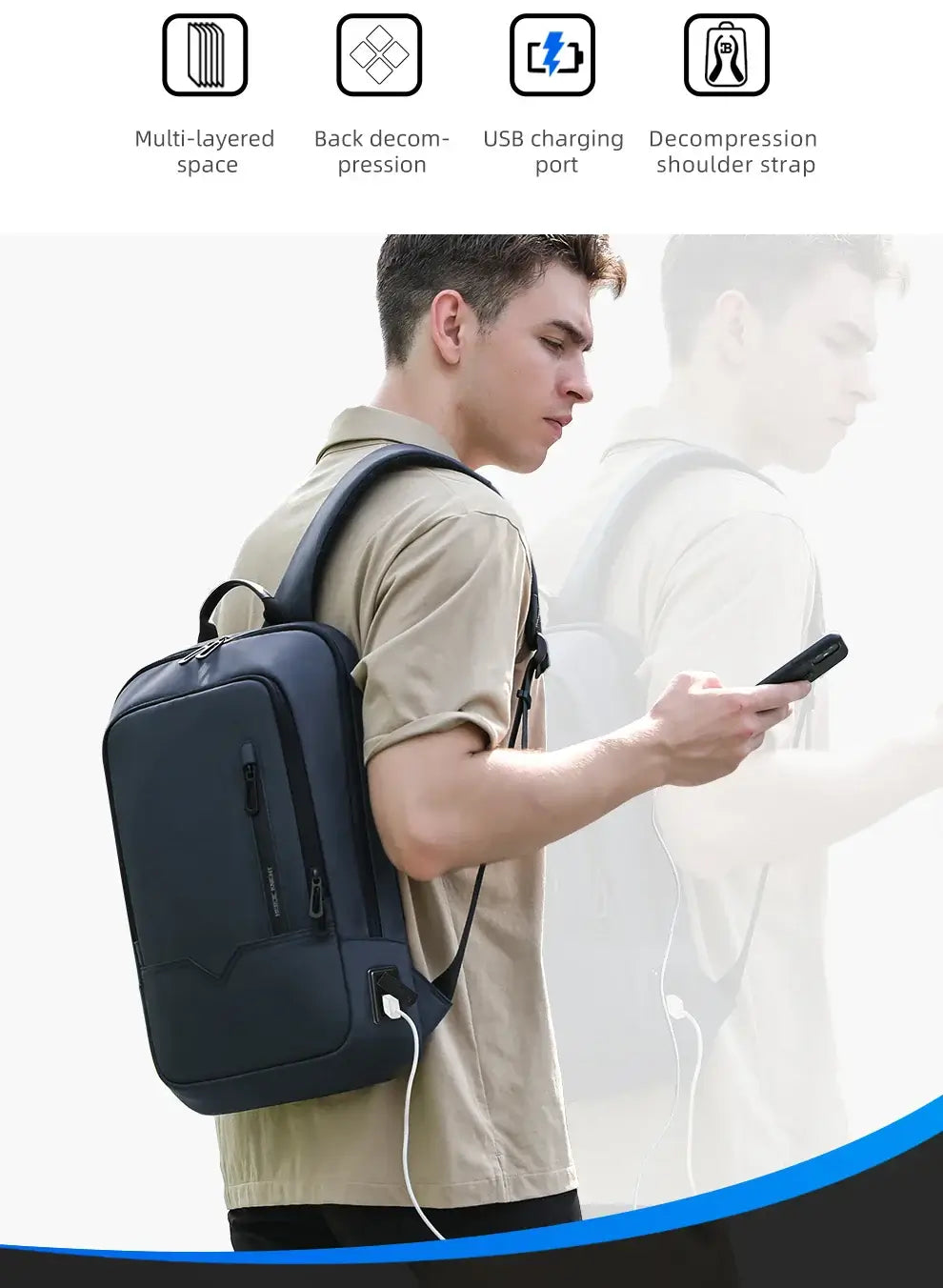 HK Slim Backpack For Men 15.6 Inch Laptop Bags Waterproof Minimalist Business Backpack With USB Charging Casual Travel Work Bag