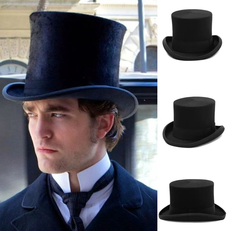 Men Top hat Magician Presidential high hat British jazz top hats male gentleman flat felt hat 2024 sombrero de copa británico