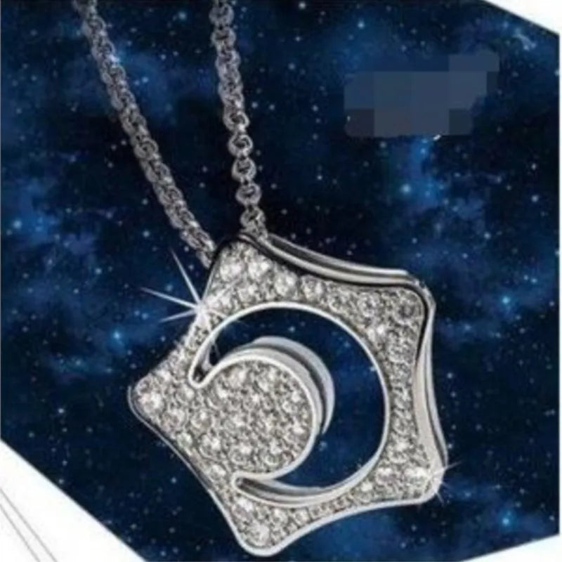 Star hollow moon shine rhinestones crystal necklace weater chain fashion jewelry dropshipping quality birthday girls lover gifts