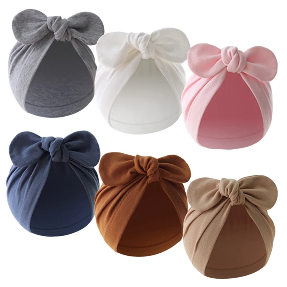 Children Rabbit Ear Turban Hat Baby Indian Knot Bows Hats Newborn Toddler Ball Tie Caps Kids Earmuffs Beanie Hair Accessories